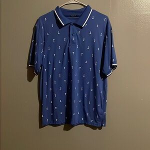 Nautica Men's Blue Polo with Anchor Pattern